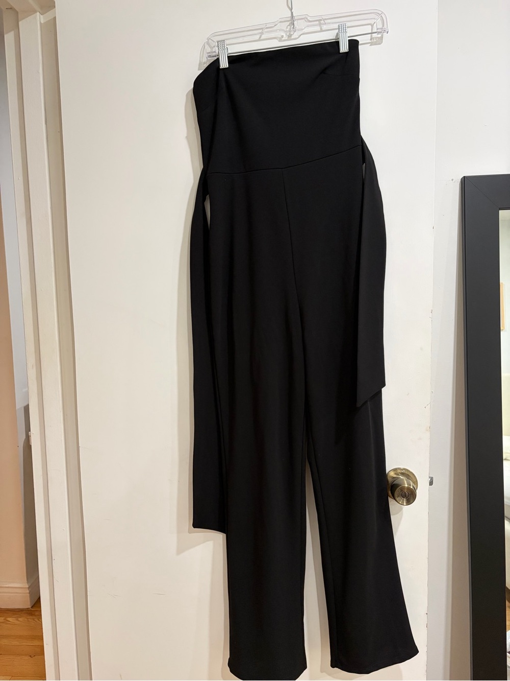 Strapless Black Jumpsuit with Waist Seam